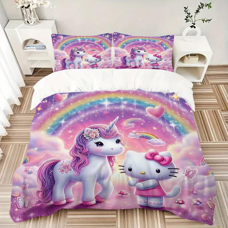 Unicorn Hello Kitty Fantasy Land Print 3Pcs Bedding Setduvet Cover With 2 Bedropillowcase Home Birthday Gift