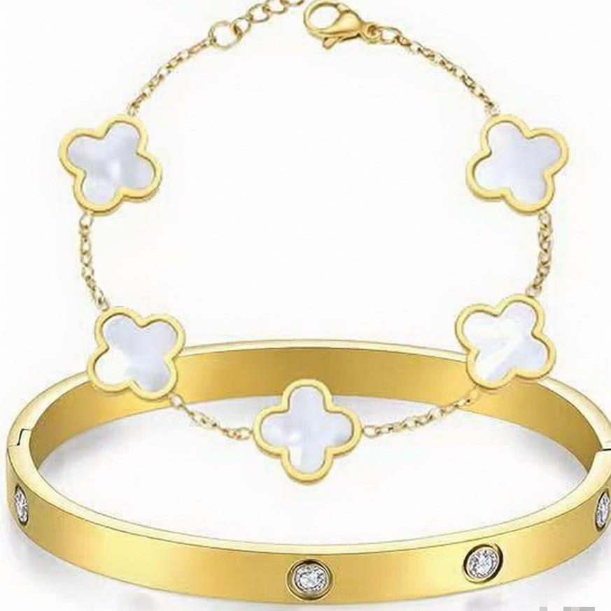 Titanium Steel Glossy Four-leaf Clover Bracelet High-end Jewelry One Size(18CM~21CM)