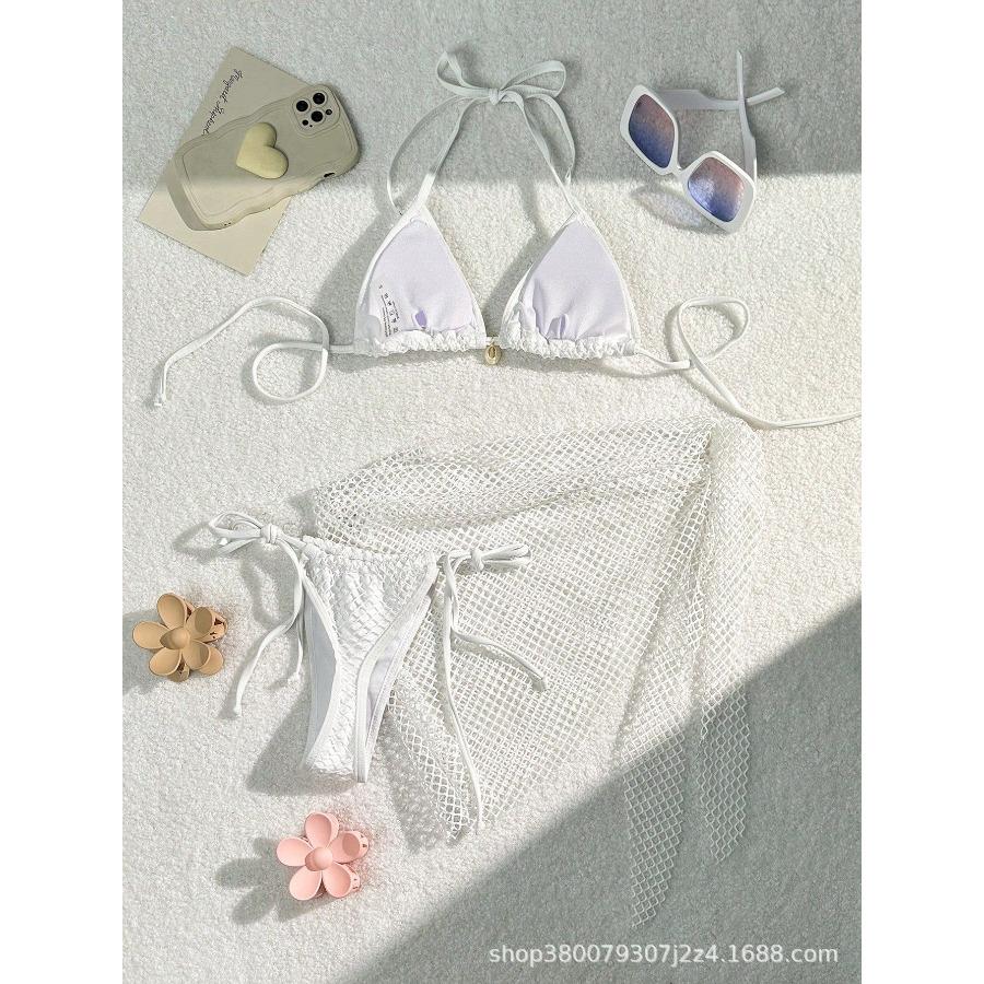 Women's Three Piece Bikini Swimsuit Set with Mesh Cover up CLE