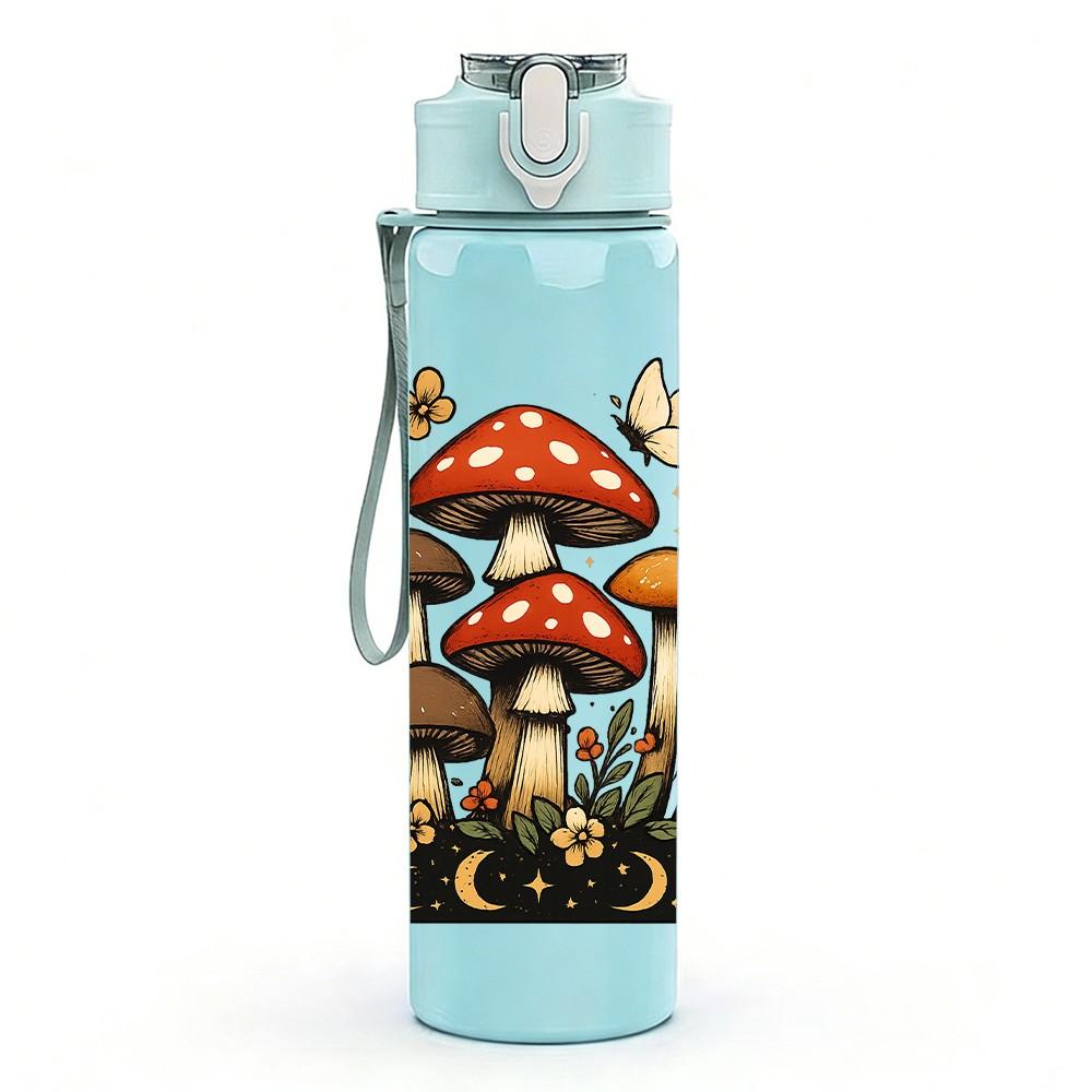 1PC Wild Mushroom Forest Scene Print 750ml Color Plastic Sports Water Bottle Leakproof Flip Straw Lid For Sports Office Home Use