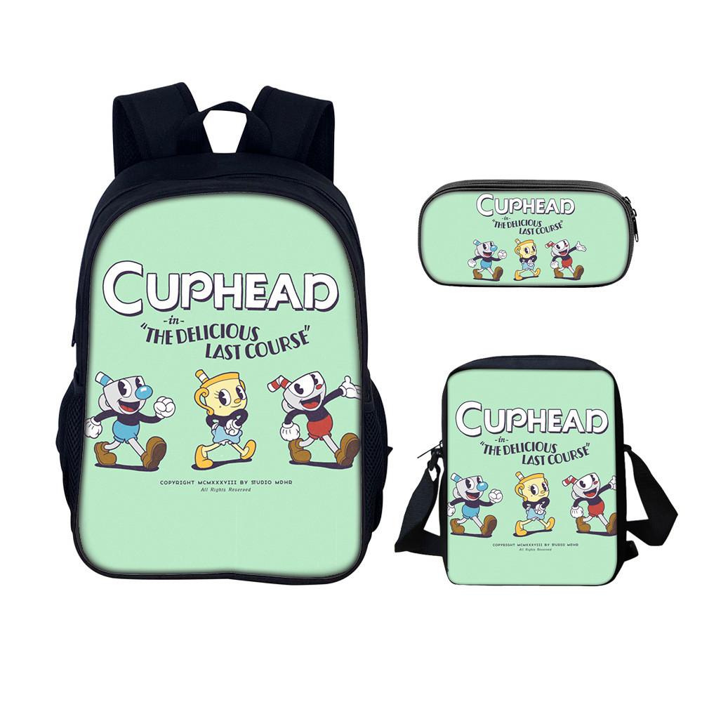 Cuphead Backpack Set For School And Travel With Nylon Construction And Multiple Compartments