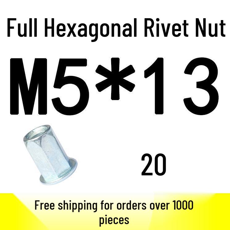 

Galvanized Aluminum Rivet Nut with Vertical Ribs, Round Pull Cap, and Half/Full Hex Options