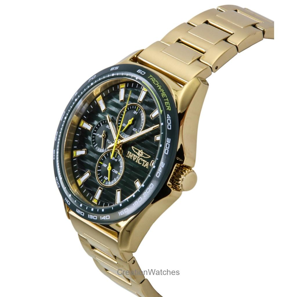 Invicta Racing Gold Tone Stainless Steel Green Dial Quartz 48870 Men's Watch
