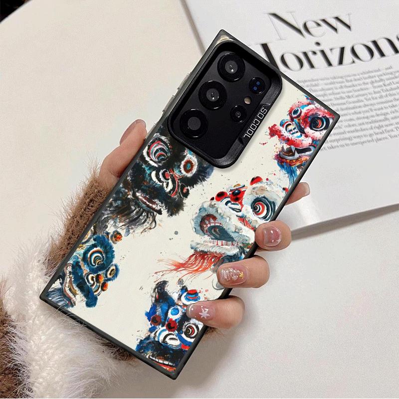 Lion Dance Ink Wash Shockproof Phone Case for Samsung Galaxy S26 Edge S25 Ultra S24 FE S23 Plus S21 Cover Anti Fall Fundas