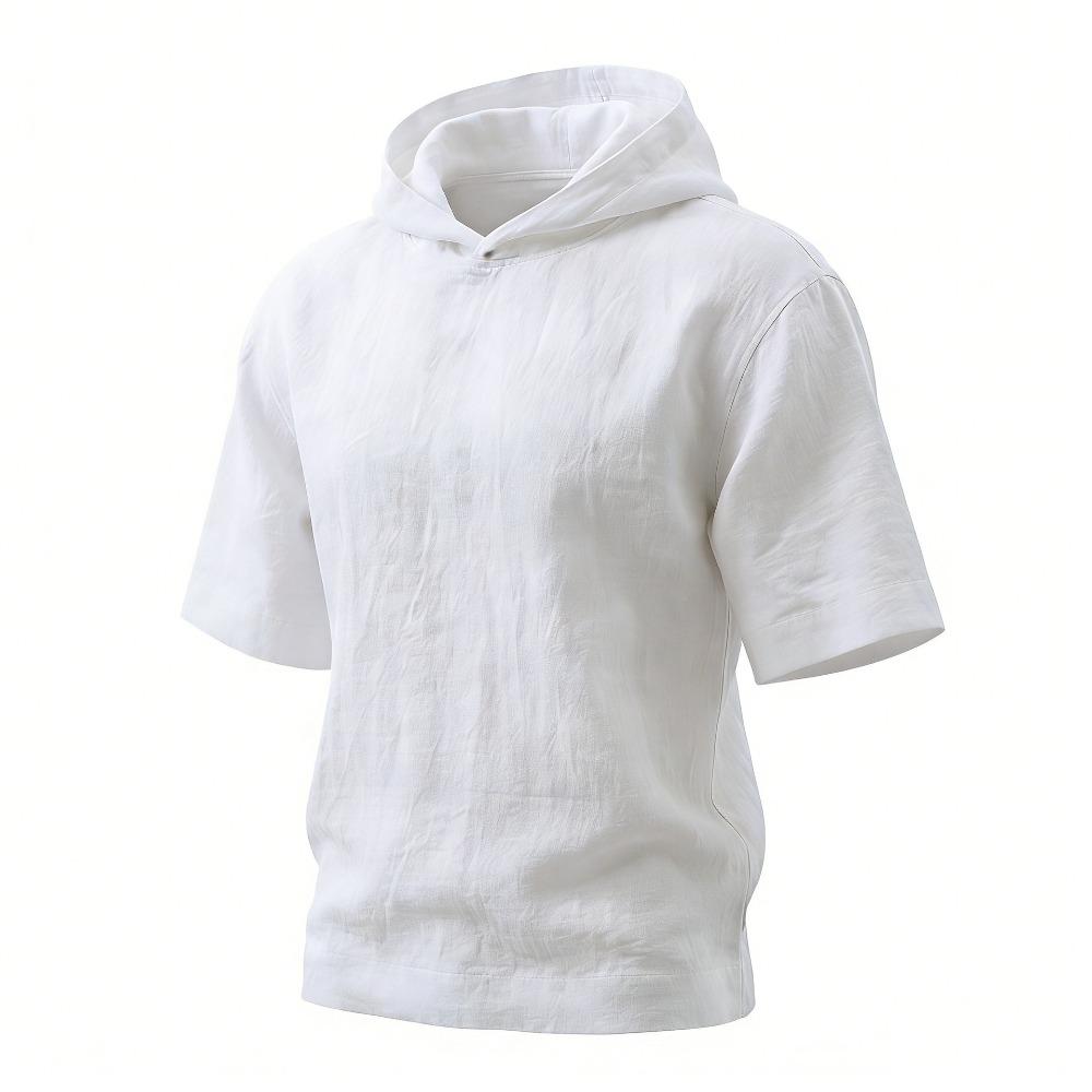 Men's Short Sleeve Hoodie, Lightweight Hooded T-Shirt with Texture, Casual Summer Streetwear Top for Men