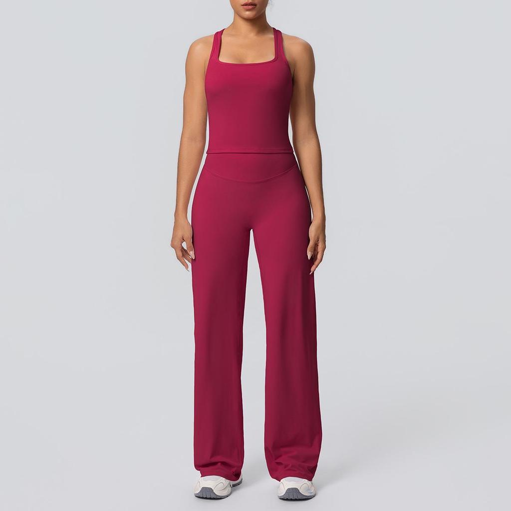 High-Waisted Yoga Set: Hip-Lifting Wide-Leg Pants & Sports Back Crop Top