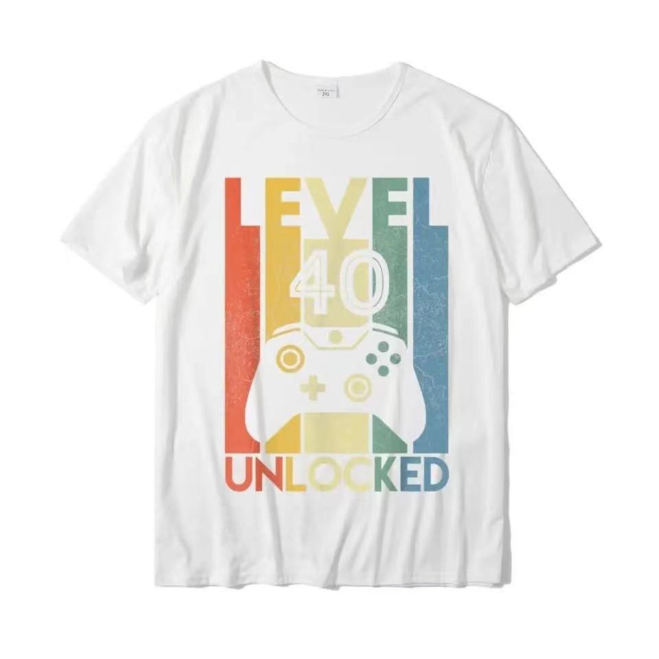 2026 Level 40 Unlocked Funny Video Gamer 40th Birthday Gift T- Printed on For Men Women Wholesale Cotton T Shirts Party Short Sleeve Casual Tee Top