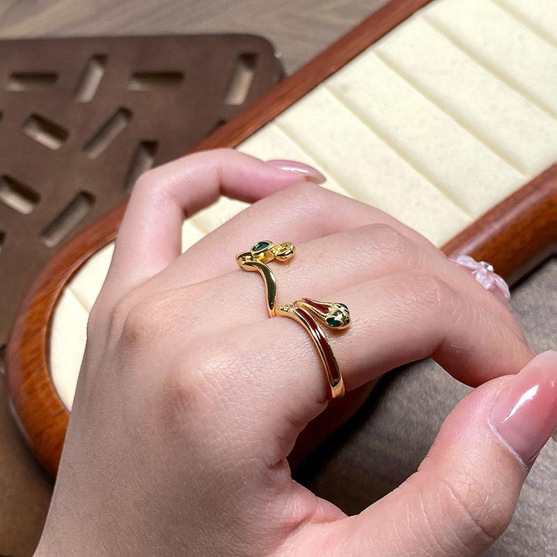 Medieval Style Serpentine Coin Opening Ring Niche Design Retro Light Luxury High-End Sense Dripping Oil Personalized Ring