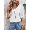 V-neck Double-layer Short Sleeve Loose T-shirt Women Casual Women's Solid Color Slim Fit Blouse Simple Fashion Elegant Tops Basic Clothing