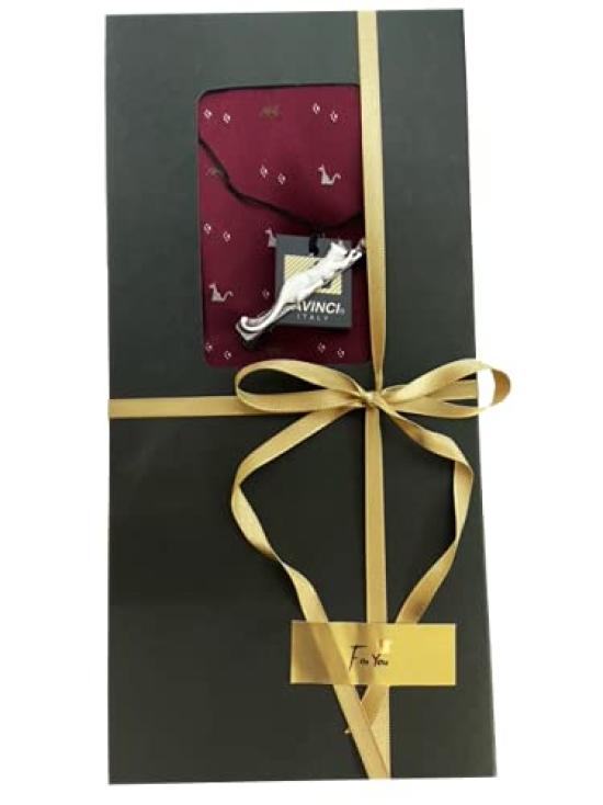 [0-STYLE.cravat] Necktie and Tie Clip Set with Gift Box - Silk Necktie, Animal Design (Cat) - Perfect Gift for Job Promotion, Birthday, Christmas,