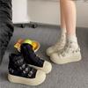 Fashion Korean Version Platform Martin Boots One-word Buckle Canvas Shoes Women's Autumn Retro Simple Casual Shoes Board Shoes Single Shoes