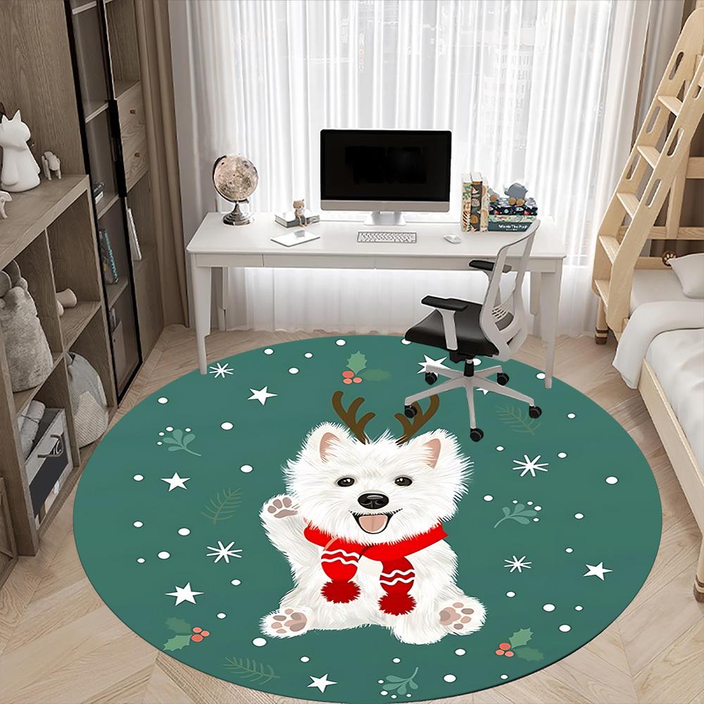 1PC Christmas Pup Office Round Area Rug,  Mat Suitable ForOffice, Under Office Chairs Bedroom Living Room Home Decor, Room Deco