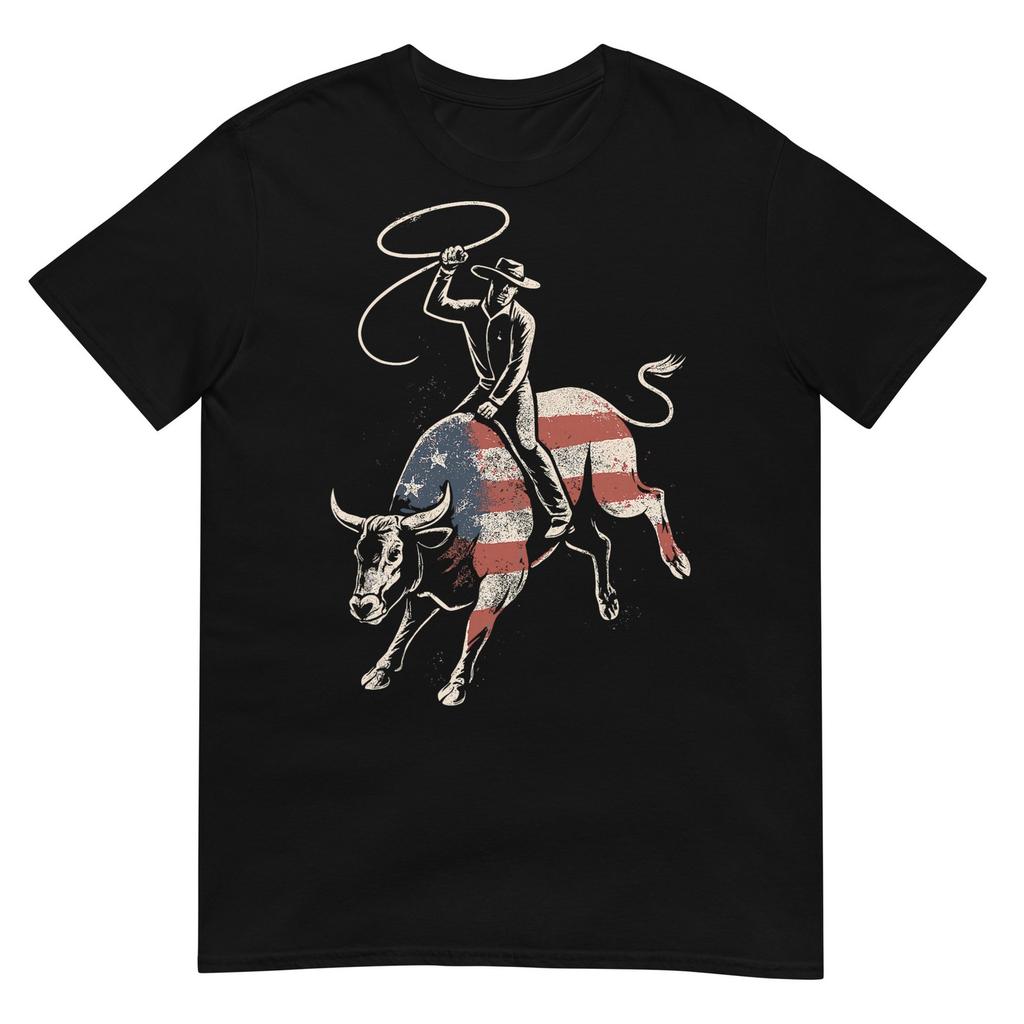 American Rodeo Bull Rider Usa Flag Patriotic Western Cowboy TShirt