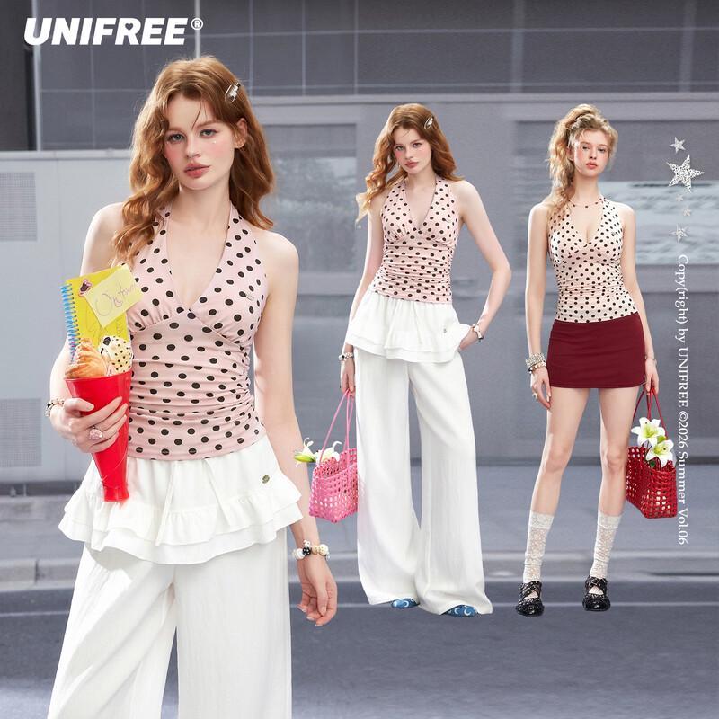 UNIFREE Women s French Retro Polka Dot Halter Vest Top M