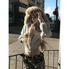 Womens Cropped Hooded Sweatshirt With Fur Collar Slim Fit Streetwear Jacket