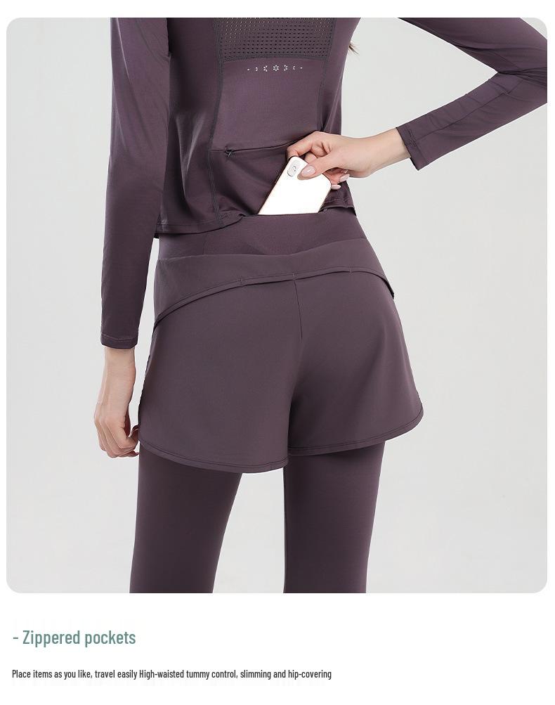 Women's Quick-Dry Yoga Sportswear Set with Long Sleeve Top and Back Pocket for Running