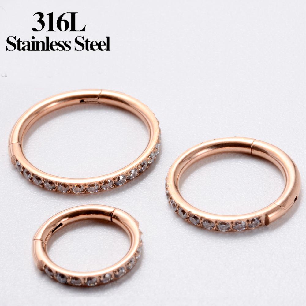 10pcs Stainless Steel Hoop Earrings Nose Ring for Women Piercing White Zircon Body Jewelry Round Nose Ring