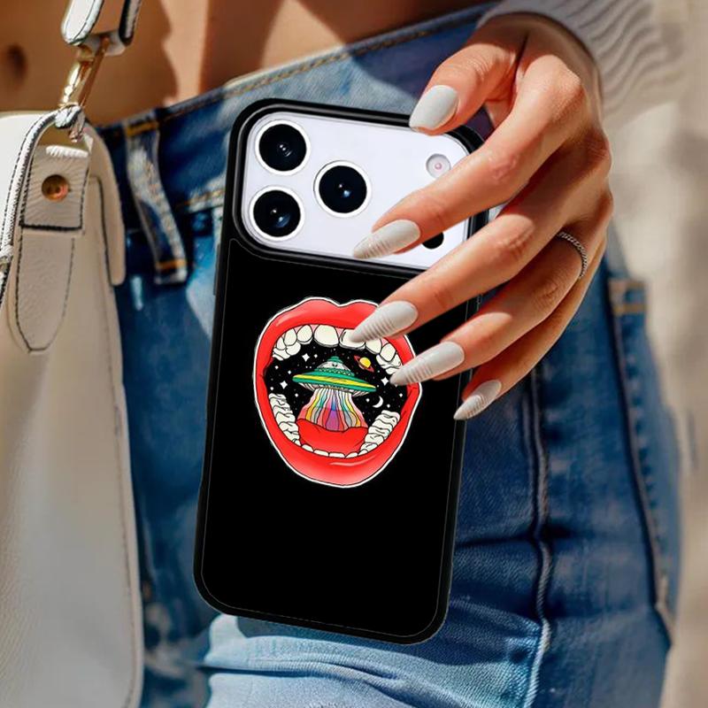 Space Lips Phone Case For iPhone 17 Air 14 15 13 12 Max Cover For Apple 16e 11 Pro Max Plus Coque