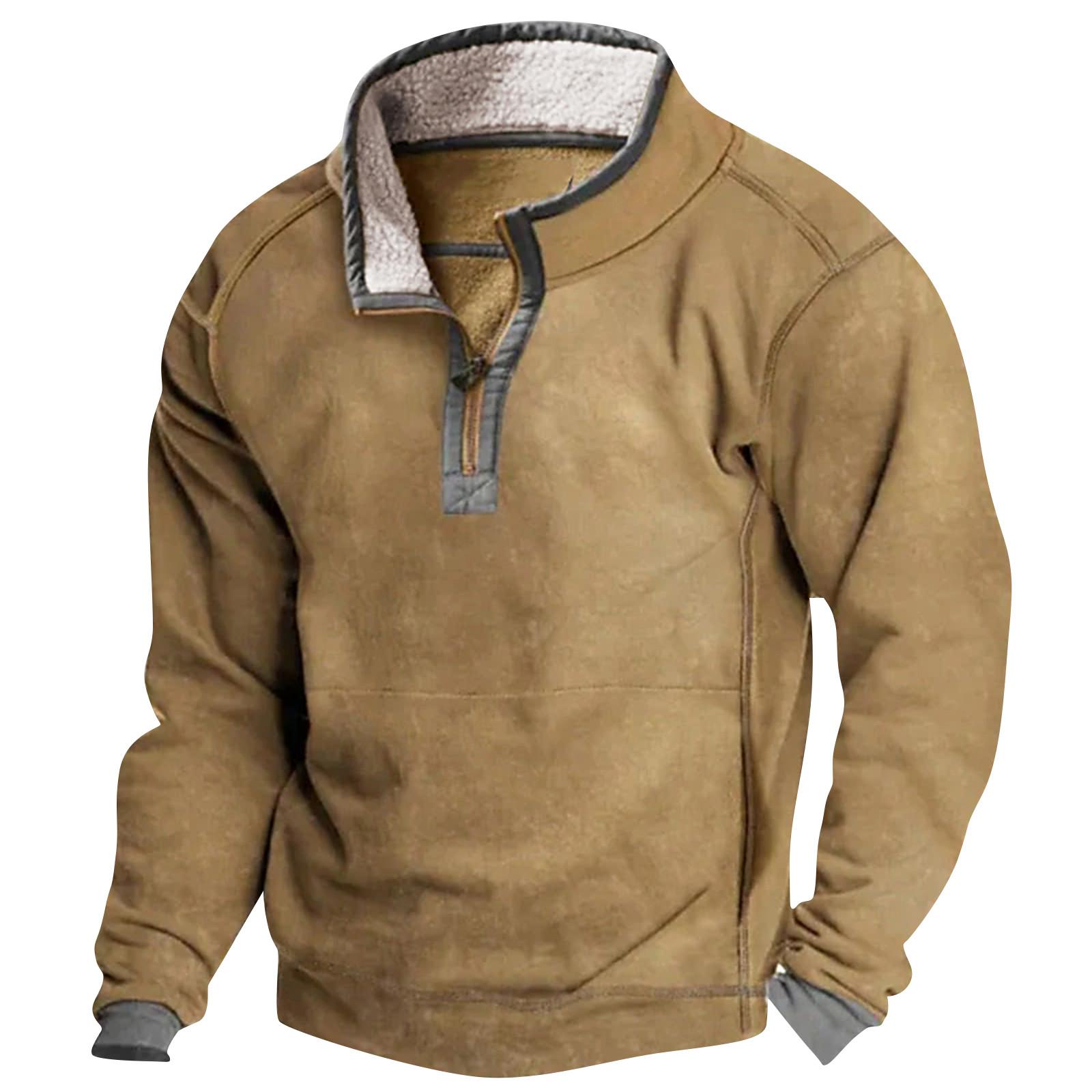 

Мужской винтажный спортивный свитер с длинным рукавом и высоким воротником на молнии до половины XL жёлтый