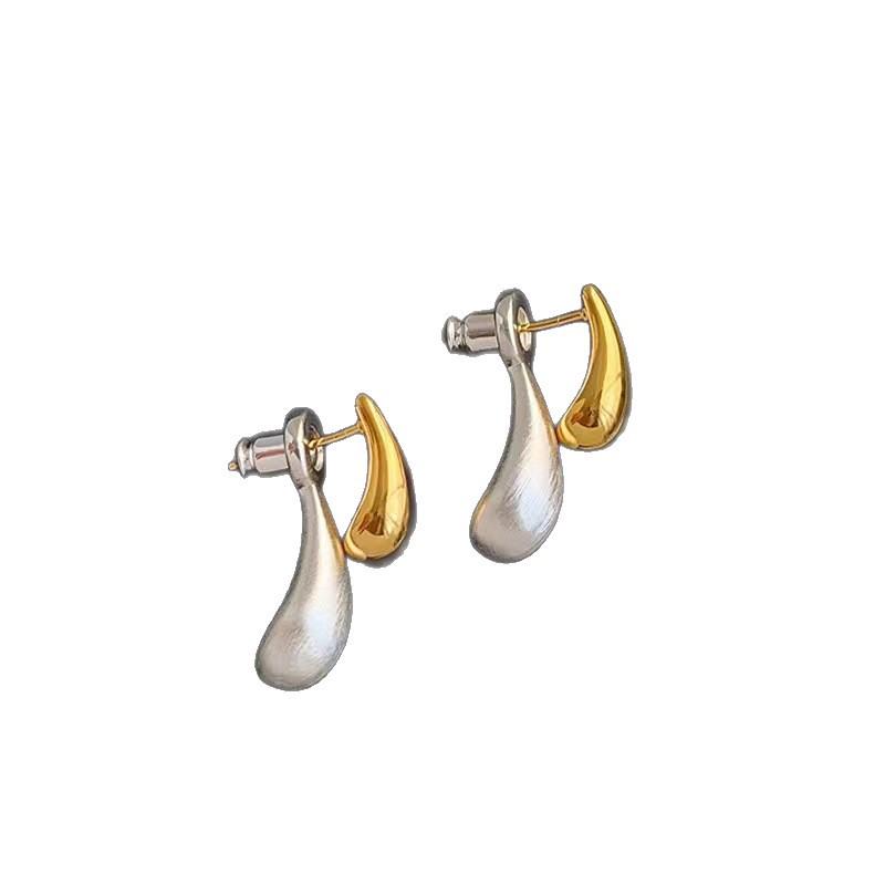 High-Quality 316L Stainless Steel Water Drop Stud Earrings for Women - Double Color, Trendy, and Versatile