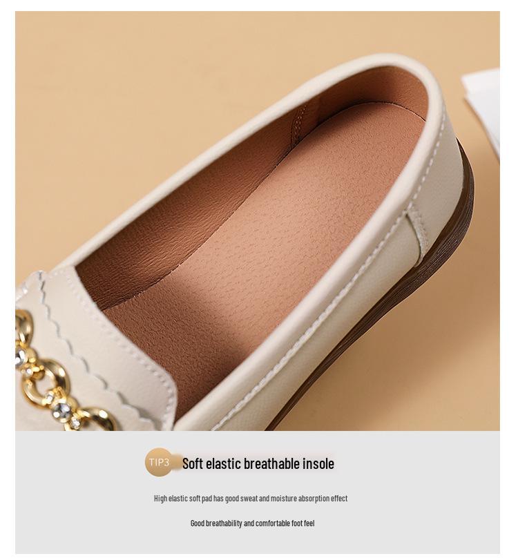 2023 Spring/Autumn Women's Casual Leather Slip-On Shoes with Metal Buckle - Soft Sole, Large Size, Comfort for Moms
