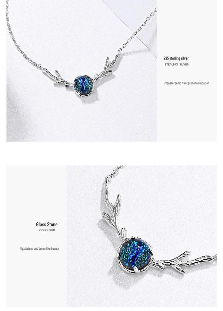 S925 Sterling Silver Versatile Deer Antler Necklace for Women - Japanese Style, Light Luxury Forest-Inspired Clavicle Chain