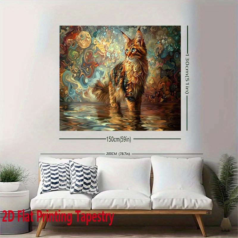 Mystical Maine Coon Cat Tapestry Psychedelic Water Cat Wall Hanging Aesthetic Room Decor Suitable Offices Bars Party