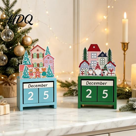 Christmas Countdown Calendar Blocks Desktop Advent with Movable Holiday Home Decor Ornaments Days Until Xmas Ornament for Office Wooden Holidays