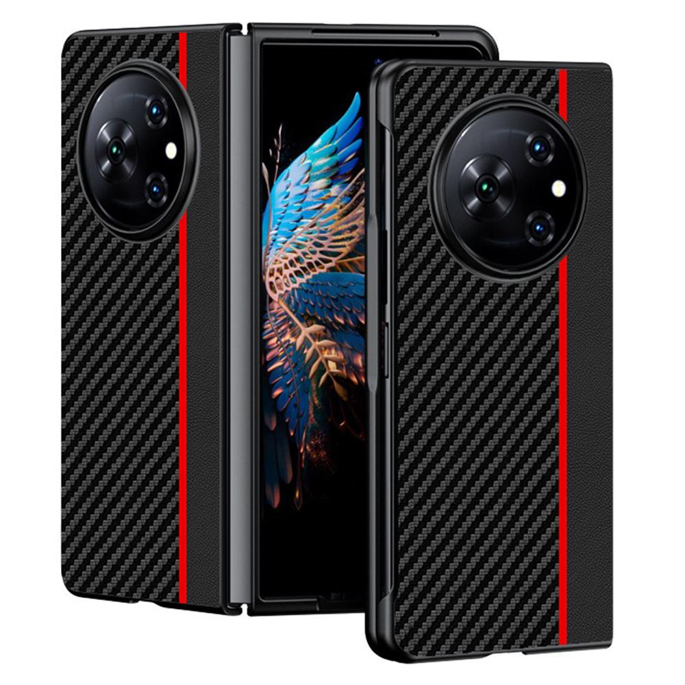 

Для чехла TECNO Phantom V Fold Кожа с текстурой углеродного волокна+ПК Противоударный чехол для складного телефона Black/Red