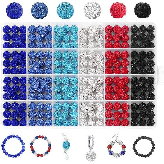 240pcs 24 Colors Rhinestone Beads for Crafts, Sparkle Round Clay Beads Crystal Disco Ball Clay Rhinestone Beads for DIY Jewelry Making Bracelet