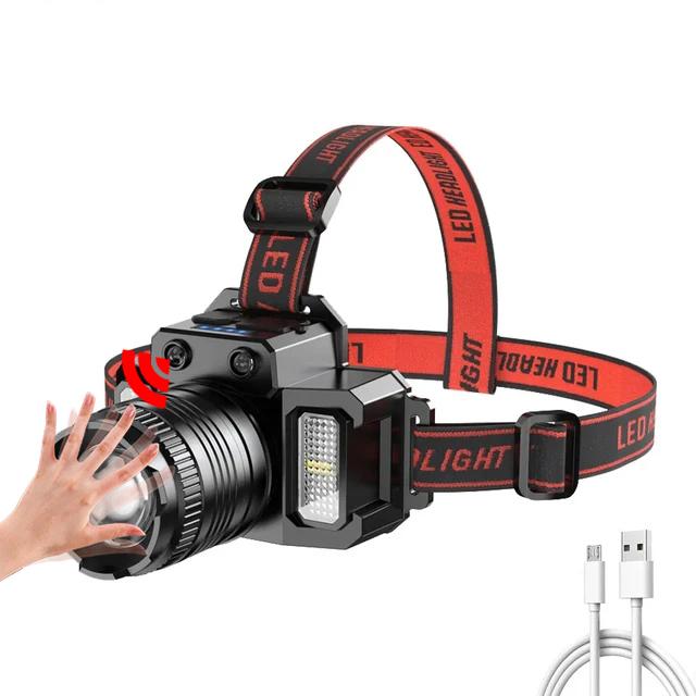 

USB-перезаряжаемый индукционный налобный фонарь со встроенным аккумулятором и вращающейся зум-головой, походный рыболовный поисковый фонарь, внешний аккумулятор