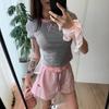 Hong Kong Style Striped Embroidered Drawstring Wide-Leg Shorts for Women - Casual, Versatile, and Lightweight