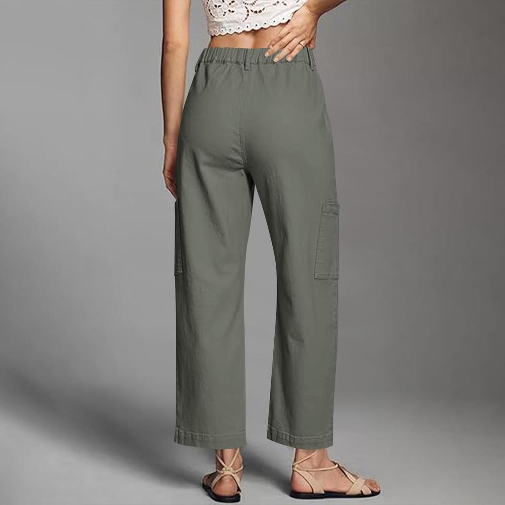 Dámske Elastické Nohavice s Vysokým Pásom Bežného Strihu Široké Dlhé Nohavice S Vreckami