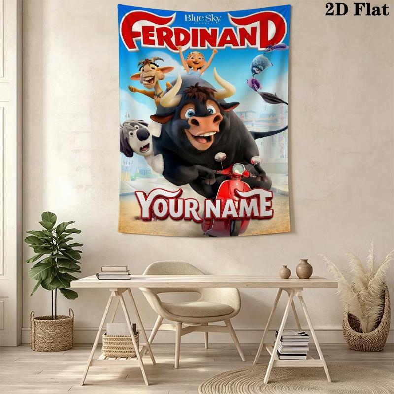 Custom Name Ferdinand Wall Tapestry Aesthetic Wall Hanging Printed Fabric Blanket Decorative Tapestries for Bedroom Living Room Home Decor