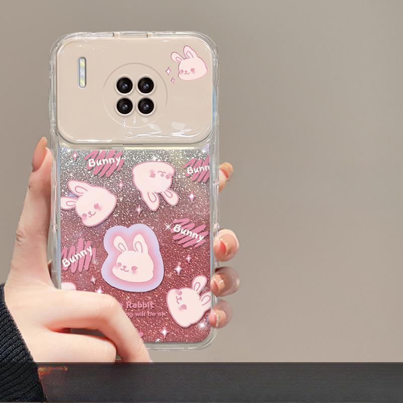 Suitable for Huawei P60 Mobile Phone Case Mate50pro Cute Rabbit Flip Mirror Hanging Chain Honor 90 Transparent Silicone