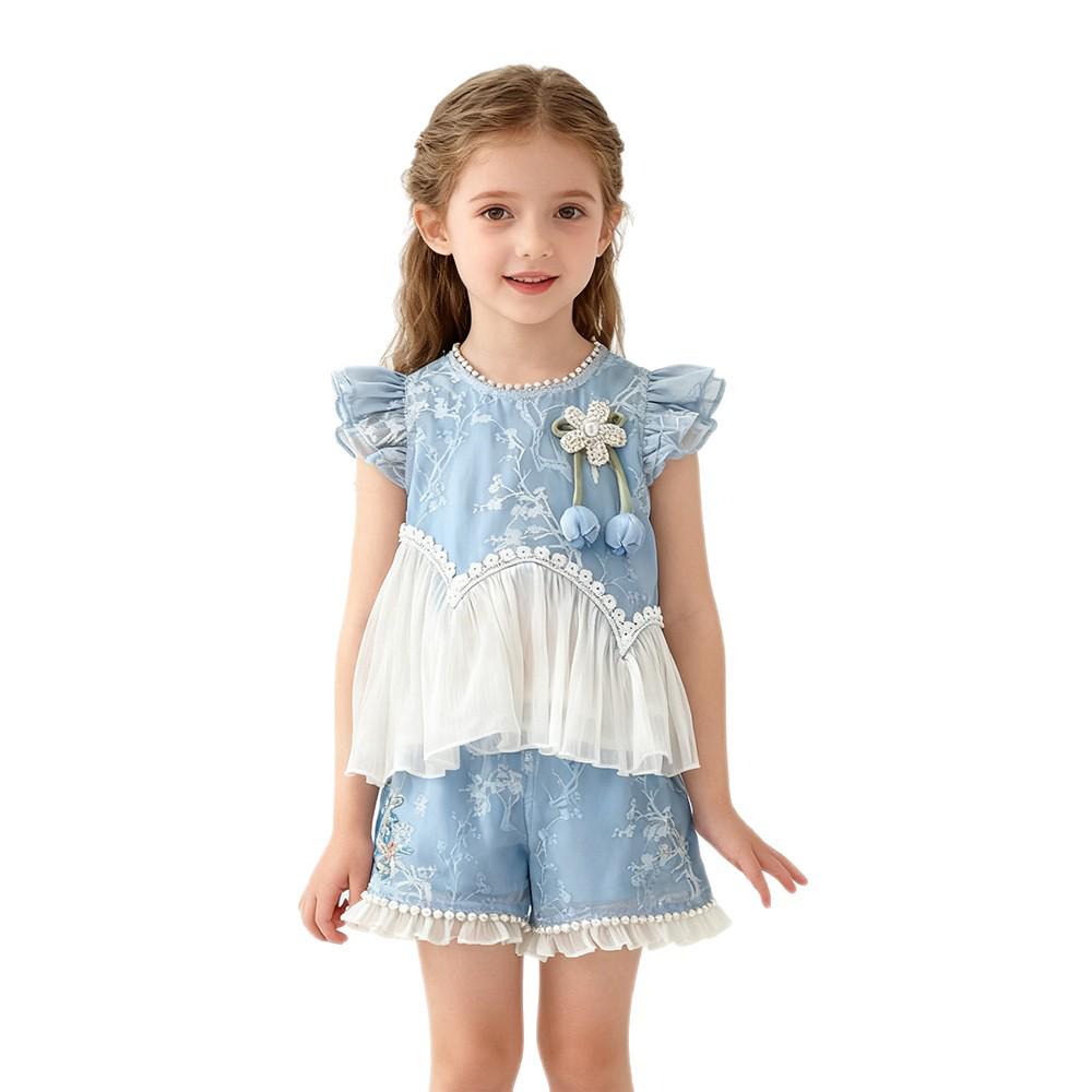 In Stock Girls' Summer 2026 Patchwork Floral Trendy Fashion Set
