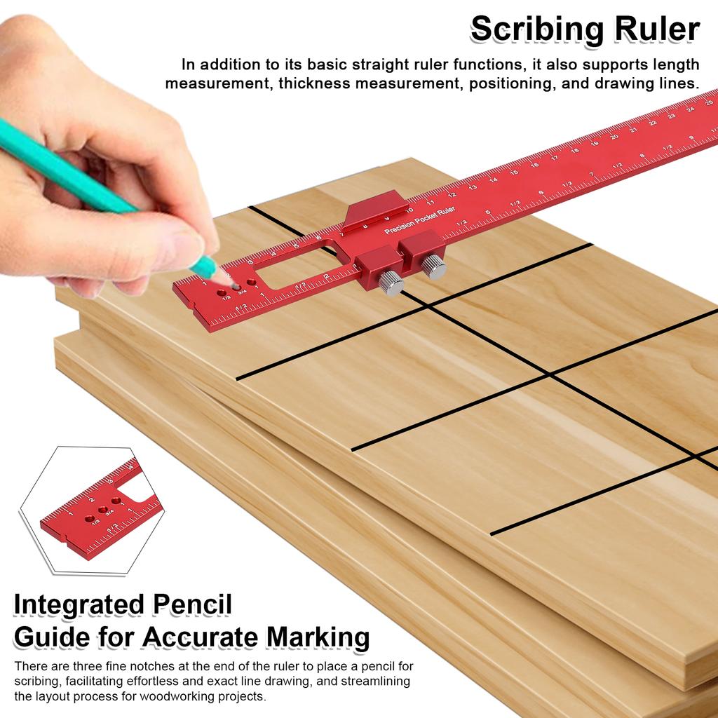 Aluminum Alloy Measuring Ruler 45 degrees  Woodworking Scriber Utility Scribing Gauge with Imperial and