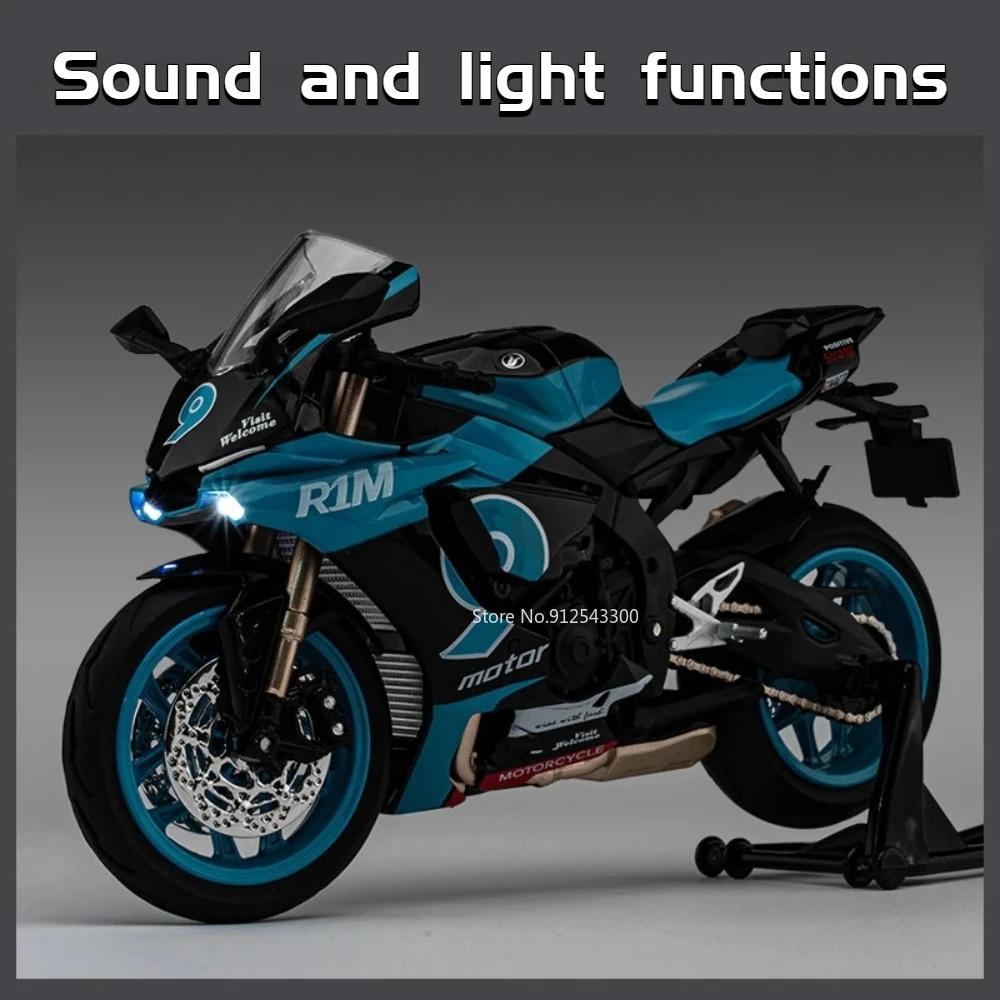 1/12 Yamaha R1M Toy Motorcycle Model Alloy Diecast with Shock Absorption Simulation Scale Motorcycle Model Toys for Kids Gifts