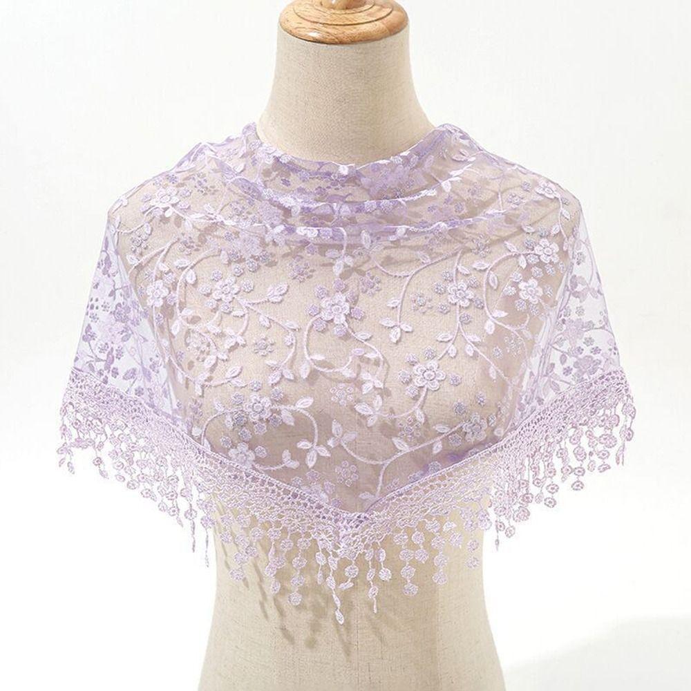 Sun Protection Sunscreen Triangle Scarf Floral Lace Hollow Out Silk Hijab Tassel Shawls Scarves