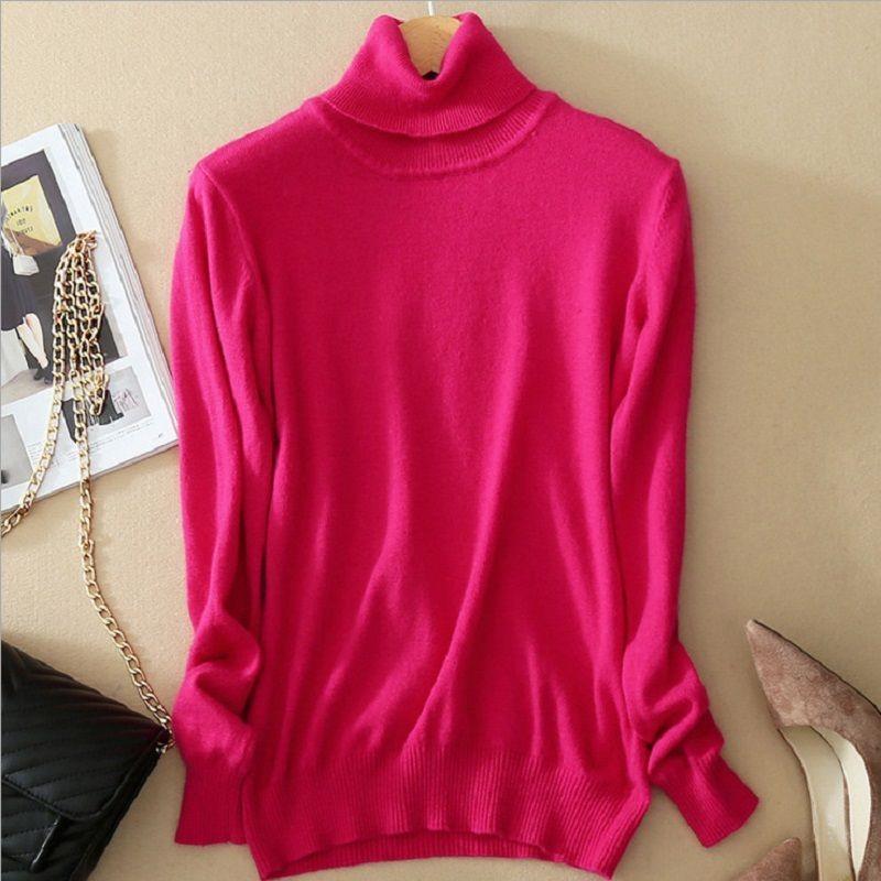Women's Winter Slim Sweater Knit Turtleneck Soft Cashmere Wool Long Sleeve Pullover