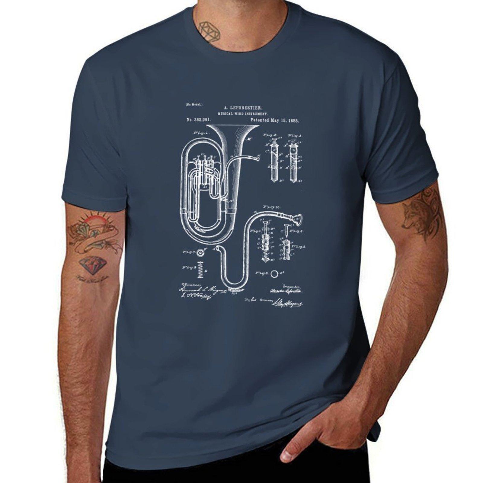 Tuba Patent Graphic Blueprint Tshirt Holiday All Match Tshirt S