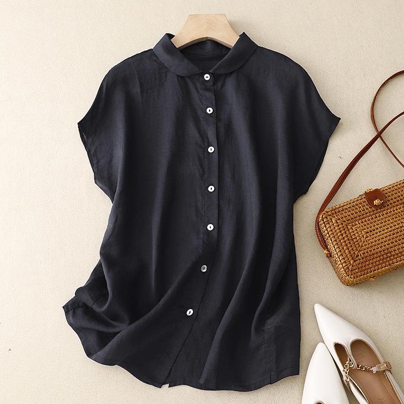 Plus Size Shirts Summer Women‘s Loose Lapel Elegant Short Sleeved Casual Ladies Blouses Button Up Fashion Comfortable Tops