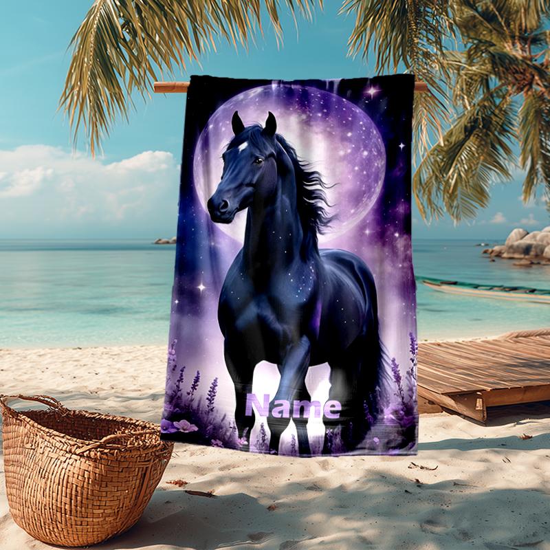 Custom Name Ultra-Soft Beach Towel with Horse Theme,Ideal for Pool - Camping, Diving - Perfect Travel Essential, Vibrant Beach Towel.