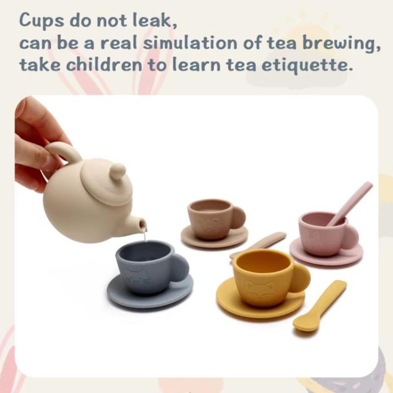 Silicone Play Teapot Set For Kids Ages 3+ With Pretend Dishes Utensils Learning Toy For Boys Girls Birthday Gift