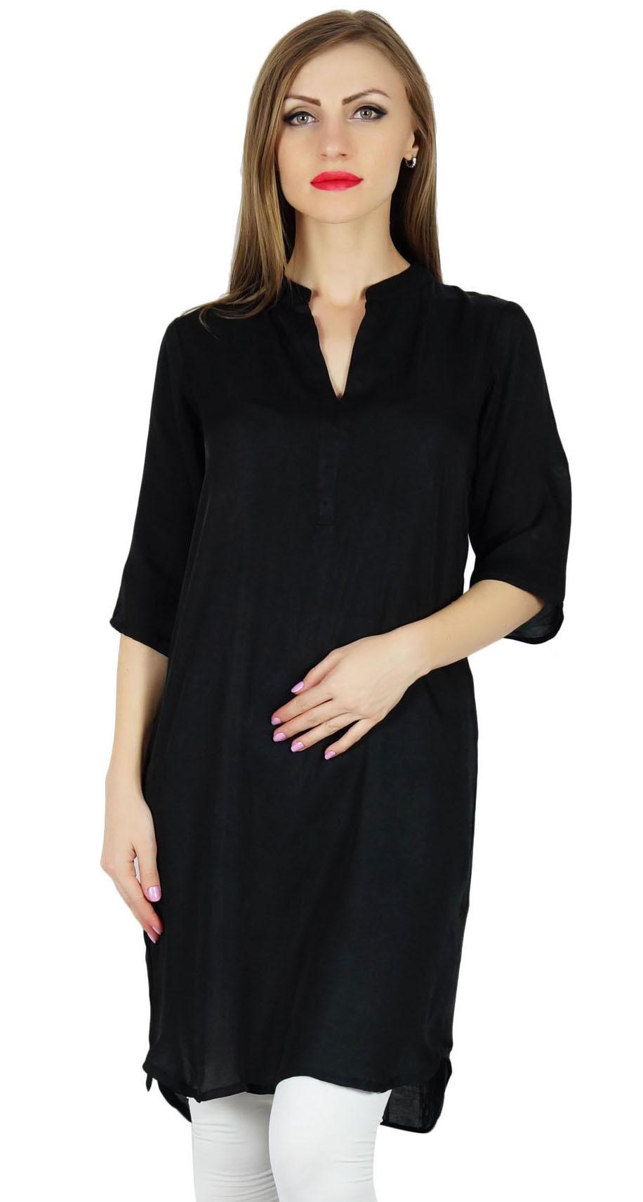 

Bimba Women Black Cotton Blend Tunic Short Kurta Kurti Casual Blouse Summer 8 чорний