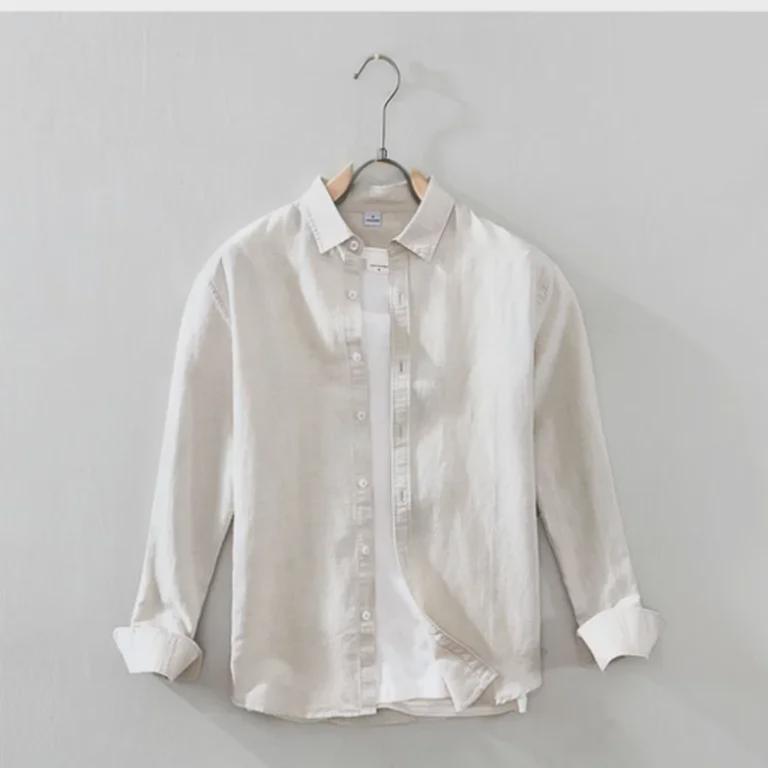 Japanese Cotton Linen Long-Sleeve Shirt - Casual, Loose, Solid Color, Fresh Youthful Style