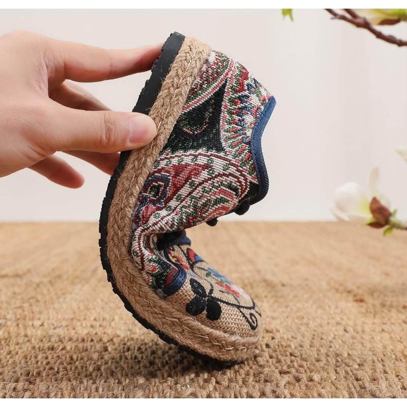 Fashion Women Shoes  Round Head Cotton Linen Canvas Single National Woven Round Toe Lace Up Cloth Shoes Woman Flats Size 35-40