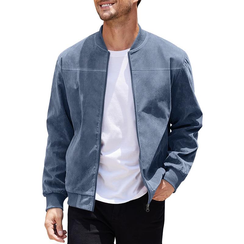 Men's Retro Suede Stand Collar Jacket - Loose Fit, Zipper Cardigan Coat, Trendy and Fashionable for Autumn/Winter