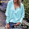 BITCED Camicette e camicie da donna con scollo a V, maniche lunghe, stampa tinta unita casual alla moda