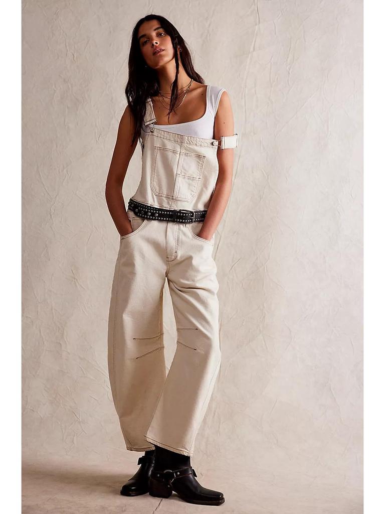 Vintage Street Style Washed Loose Fit Women's Denim Overalls for Autumn/Winter